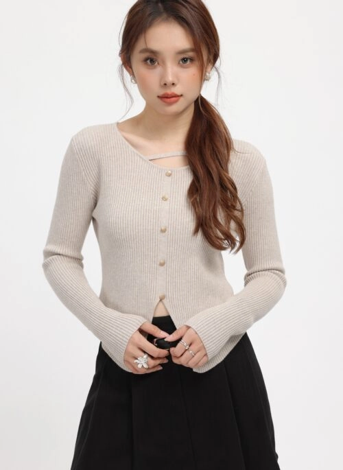 Beige Chic Irregular Knitted Cardigan