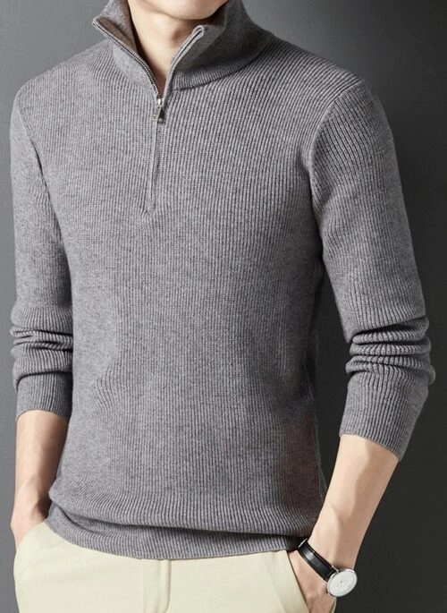 Grey Ribbed Half-Zipped Sweater | Ni-Ki – Enhypen