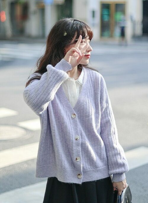 Lilac Ribbed Cozy Cardigan | Sunghoon – Enhypen