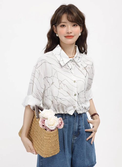 White Marble Styled Summer Shirt