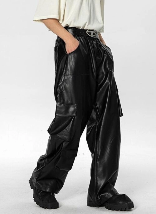 Black Faux Leather Multi-Pocket Pants | Felix – Stray Kids