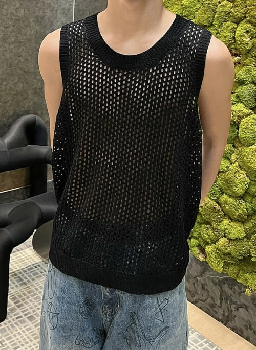 Black Hollow Knit Tank Top | Chanyeol – EXO