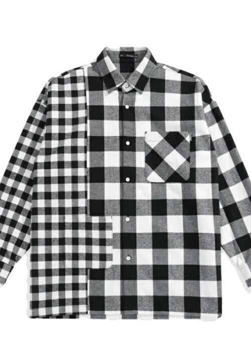 Black and White Patchwork Checkered Shirt | Jinjin – Astro