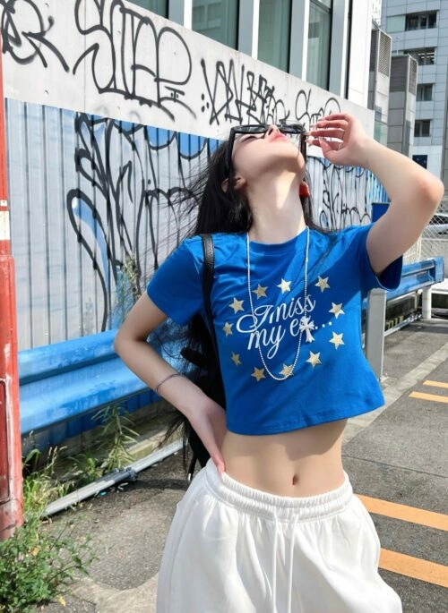 Blue “I Miss My EX” Cropped T-Shirt | Chaewon – Le Sserafim