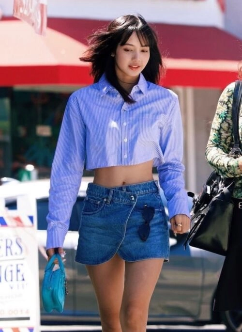 Blue Denim Wrap Mini Skirt | Lisa – BlackPink