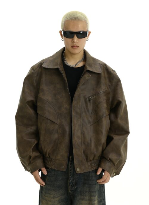 Brown Faux Leather Bomber Jacket | Chanyeol – EXO