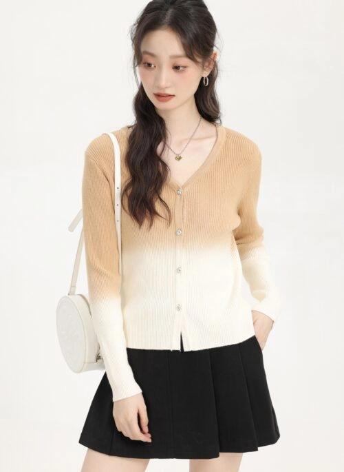 Yellow Gradient V-Neck Knitted Sweater