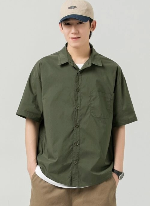 Green Button-Up Short Sleeve Shirt | Chanyeol – EXO