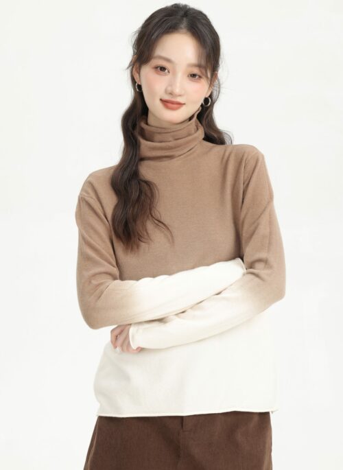 Brown Gradient Turtleneck Sweater