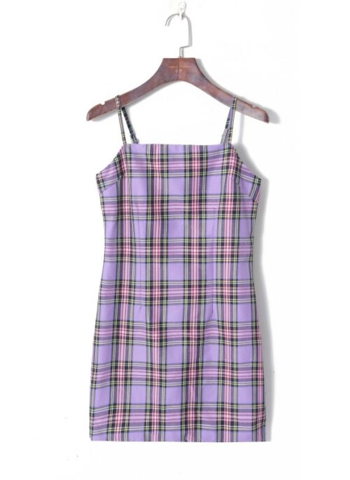 Lilac Plaid Sling Dress | Miyeon – (G)I-DLE