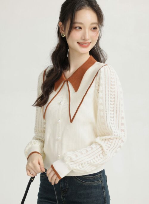 Orange Doll Collar Knit Sweater