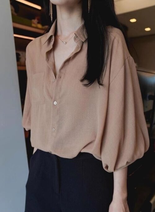 Beige Lantern Sleeves Shirt | Baek Seok Ryu - Love Next Door