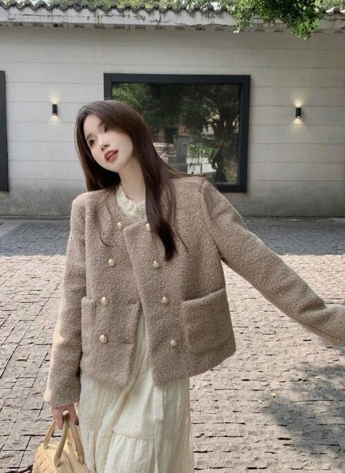 Beige Plush Double-Breasted Blazer Jacket | Son Hae Yeong – No Love No Gain