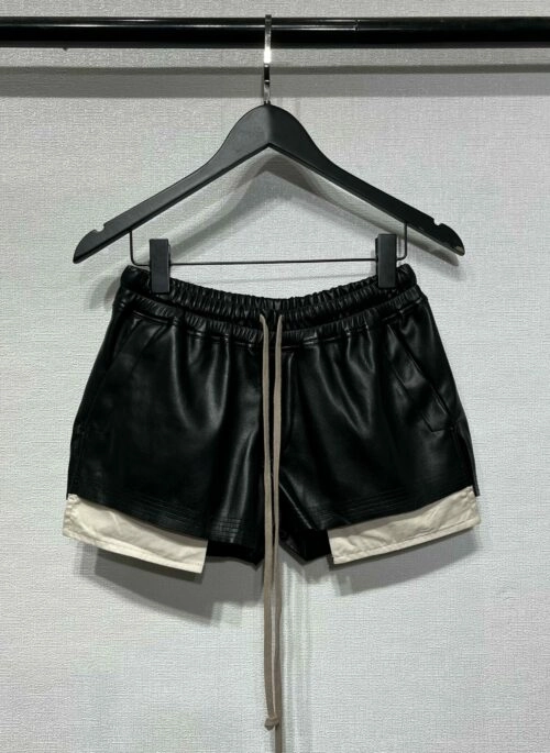 Black Drawstring Faux Leather Shorts | Karina – Aespa