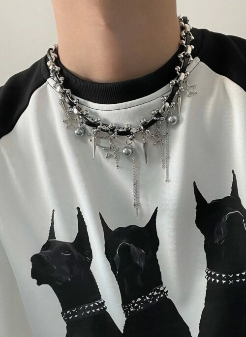 Black Edgy Spikes And Stars Necklace | Karina – Aespa