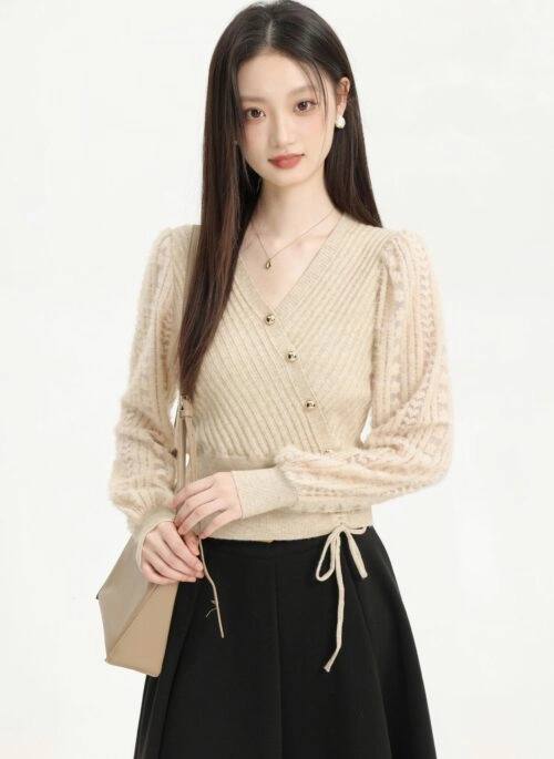 Elegant Vneck Knit Sweater For Fallwinter