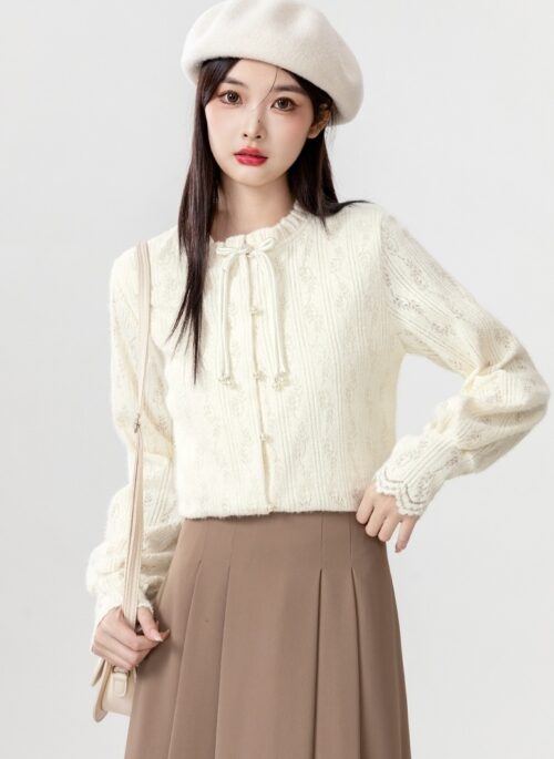 Lace Long Sleeve Shirt In Apricot