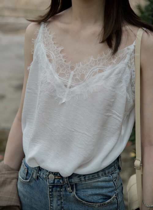 White V-Neck Lace Camisole Top | Baek Seok Ryu – Love Next Door