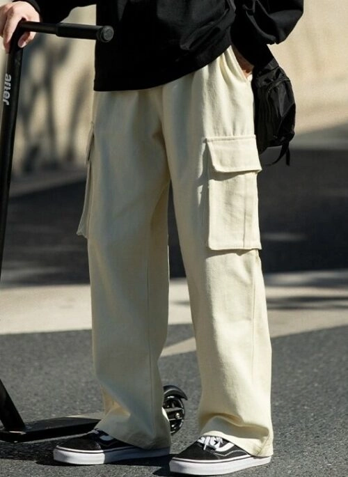 Beige Cargo Pockets Casual Pants | LeeKnow – Stray Kids