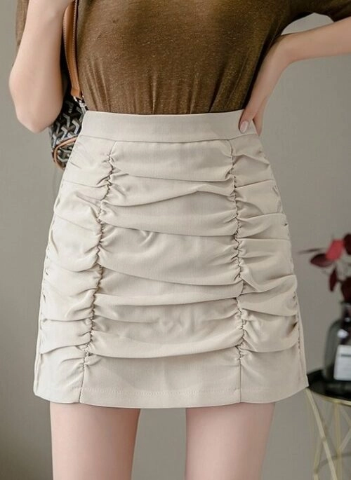 Beige Ruched Mini Skirt | Sana – Twice