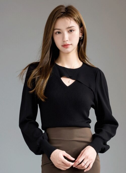 Black Sweater Hollow Out Knit Top