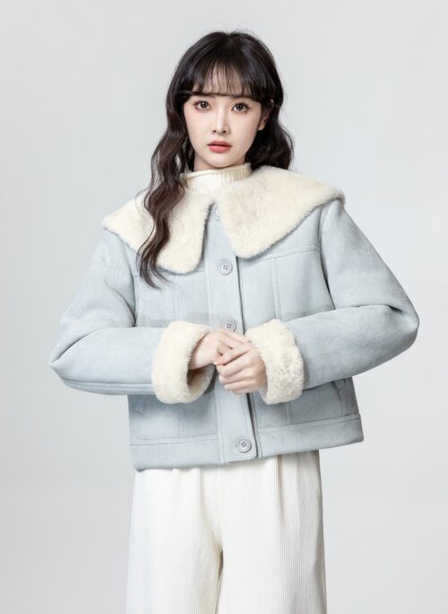 Blue Doll Collar Lamb Wool Coat