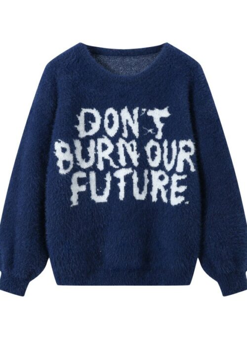 Blue “Don’t Burn Our Future” Knit Sweater | Jungwon – Enhypen