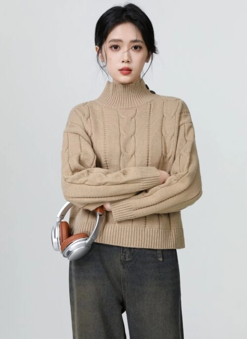 Cozy Knit Sweater With High Neck