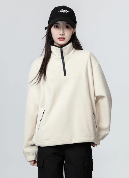 Cozy Pullover With Half Zip Stand Collar