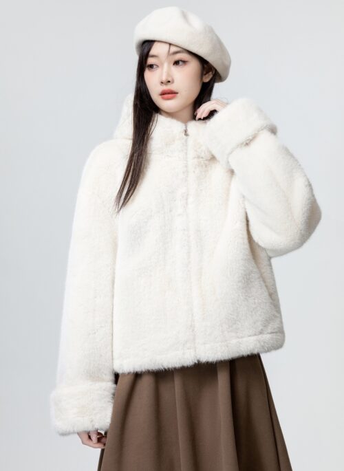 Fuzzy Faux Fur Hooded Winter Coat