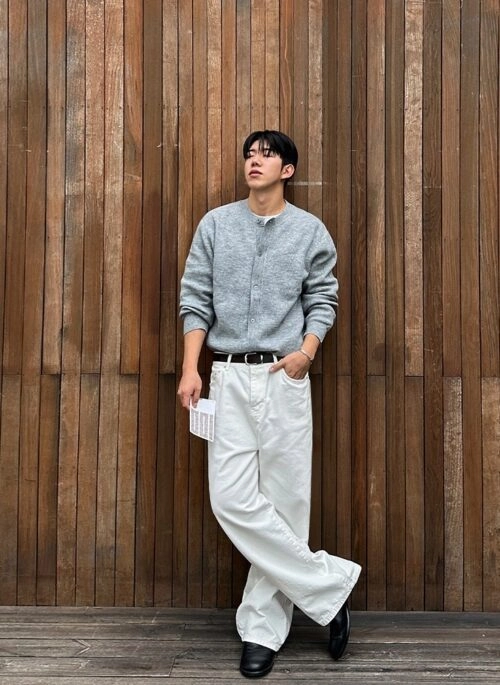 Grey Button-Down Ribbed Cardigan | Yeonjun – TXT