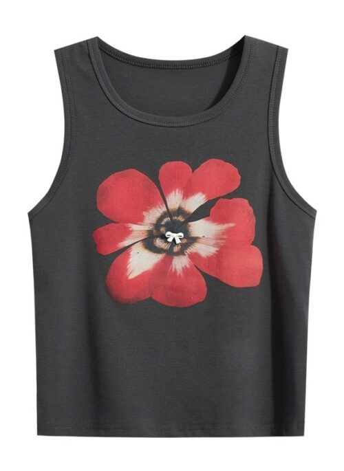 Grey Flower Sleeveless Top | Joy – Red Velvet