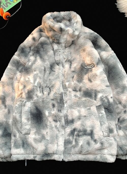 Grey Tie-Dye Plush Winter Jacket | Jake – Enhypen