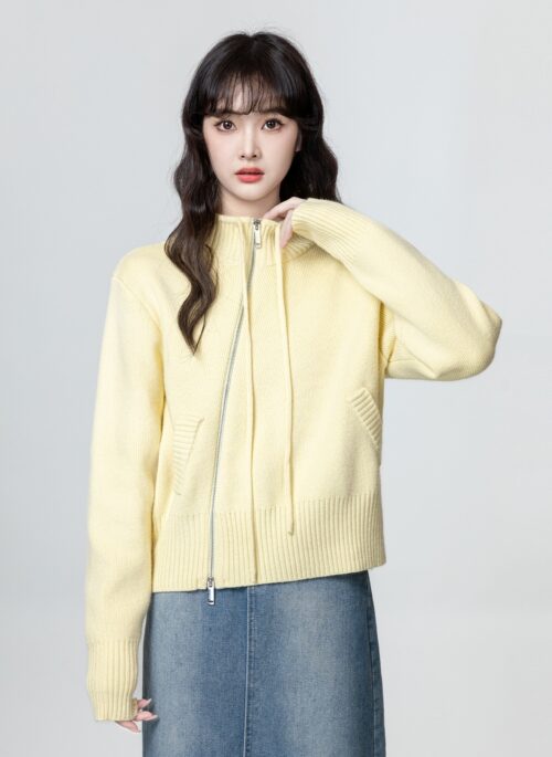 Knit Sweater Jacket With Irregular Zipper