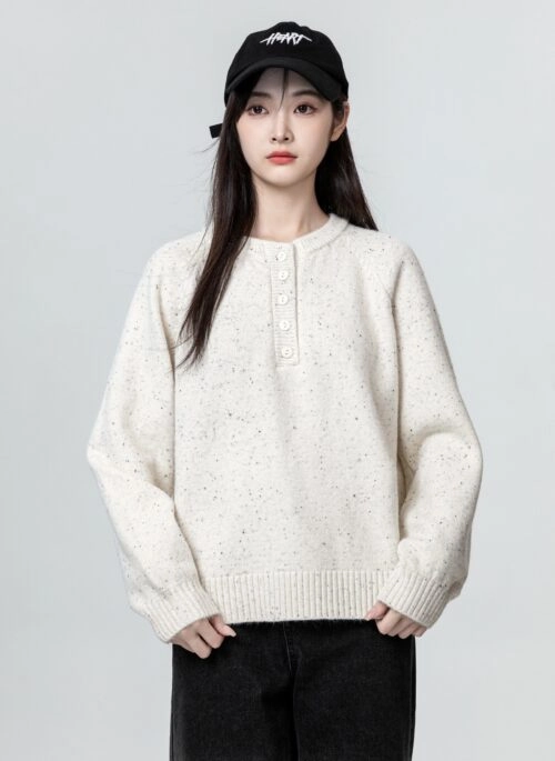 Knit Sweater With Quarter Buttons