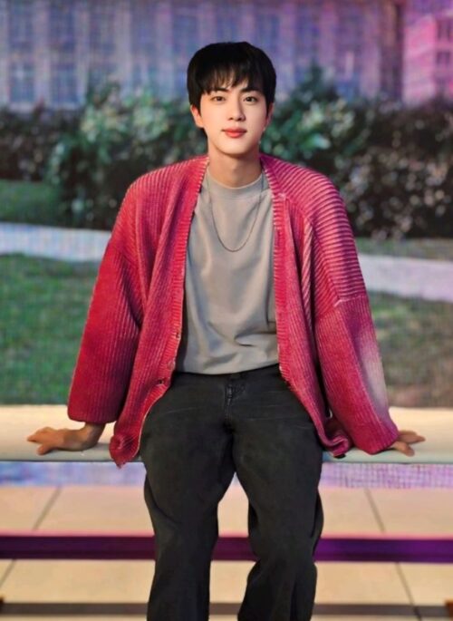 Pink Distressed Ribbed Cardigan | Jin – BTS