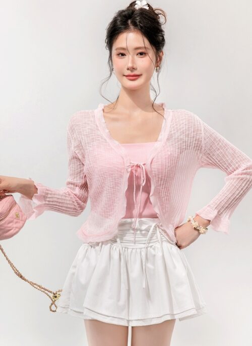 Pink Lettuce-Hem Sheer Cardigan | Wendy – Red Velvet