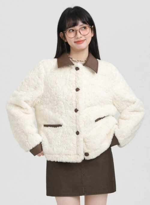 Shearling French Style Collared Coat