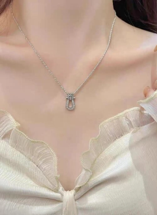 Silver U-Pendant Crystal Accent Necklace | Jin – BTS