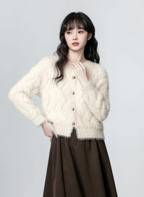 Soft Thick Mohair Knit Sweater Jacket