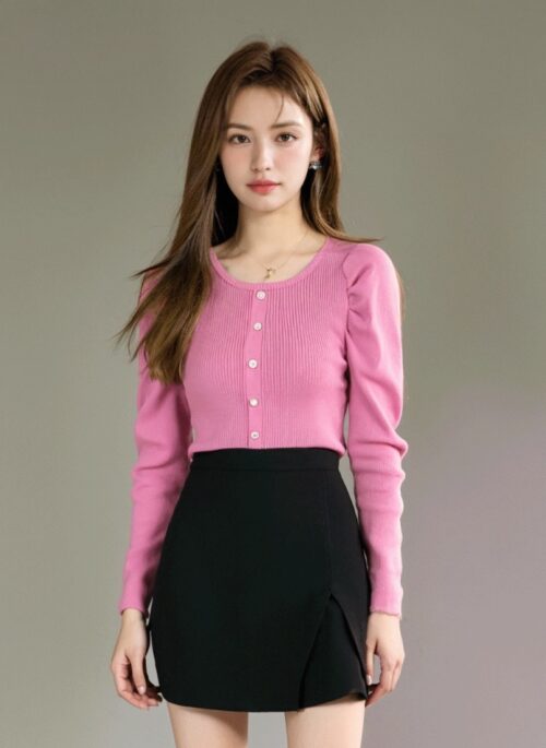 Pink Semi Puff Sleeve Buttoned Shirt