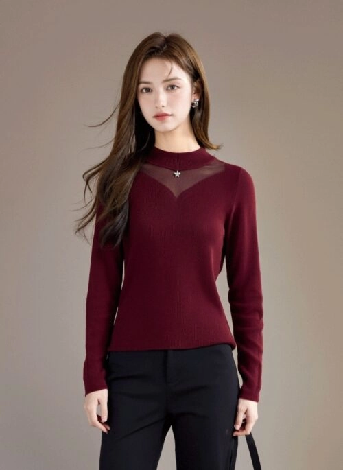 Thick Knitted Sweater With Velvet Detail