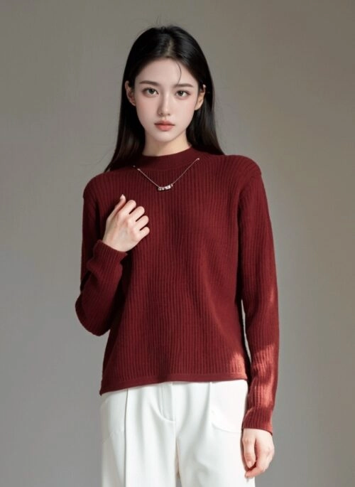 Thickened High Neck Sweater In Red