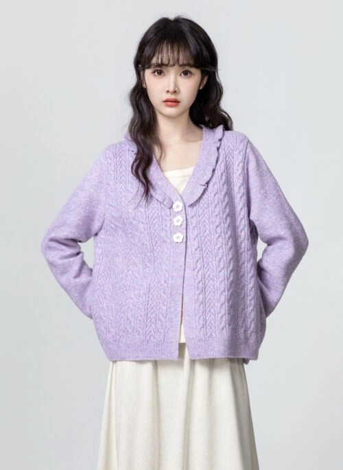 Vneck Sweater In Soft Purple Knit