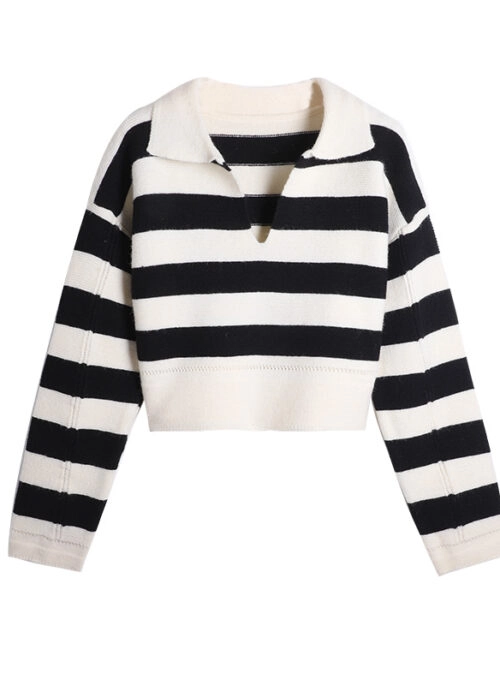 White Collared Stripes Sweater | Rose – BlackPink