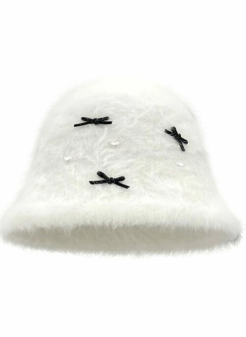 White Mini Bow Fur Hat | Ningning – Aespa