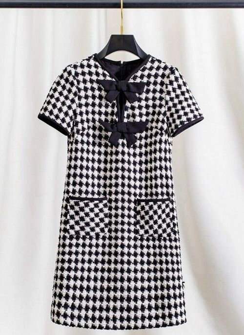 Black And White Double Bow Tweed Dress | Irene – Red Velvet