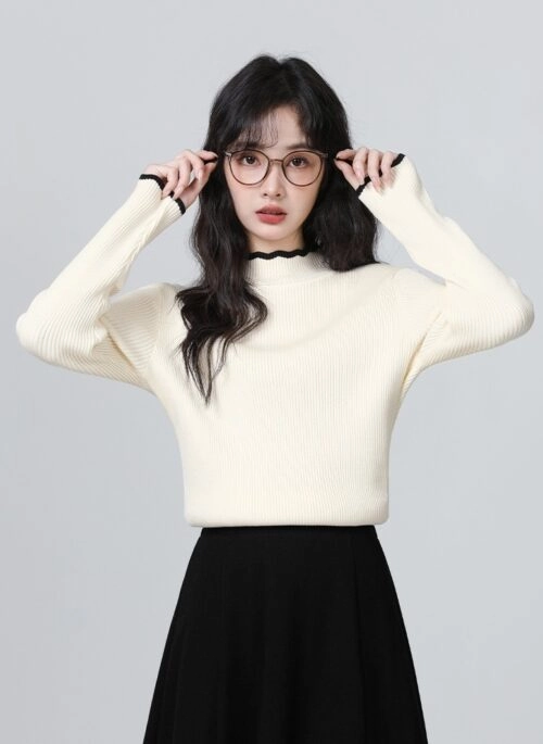 Knit Sweater With Mock Turtleneck In Apricot