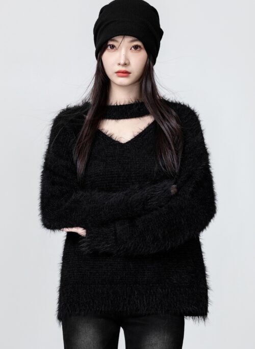 Vneck Alpaca Sweater Black Knitwear