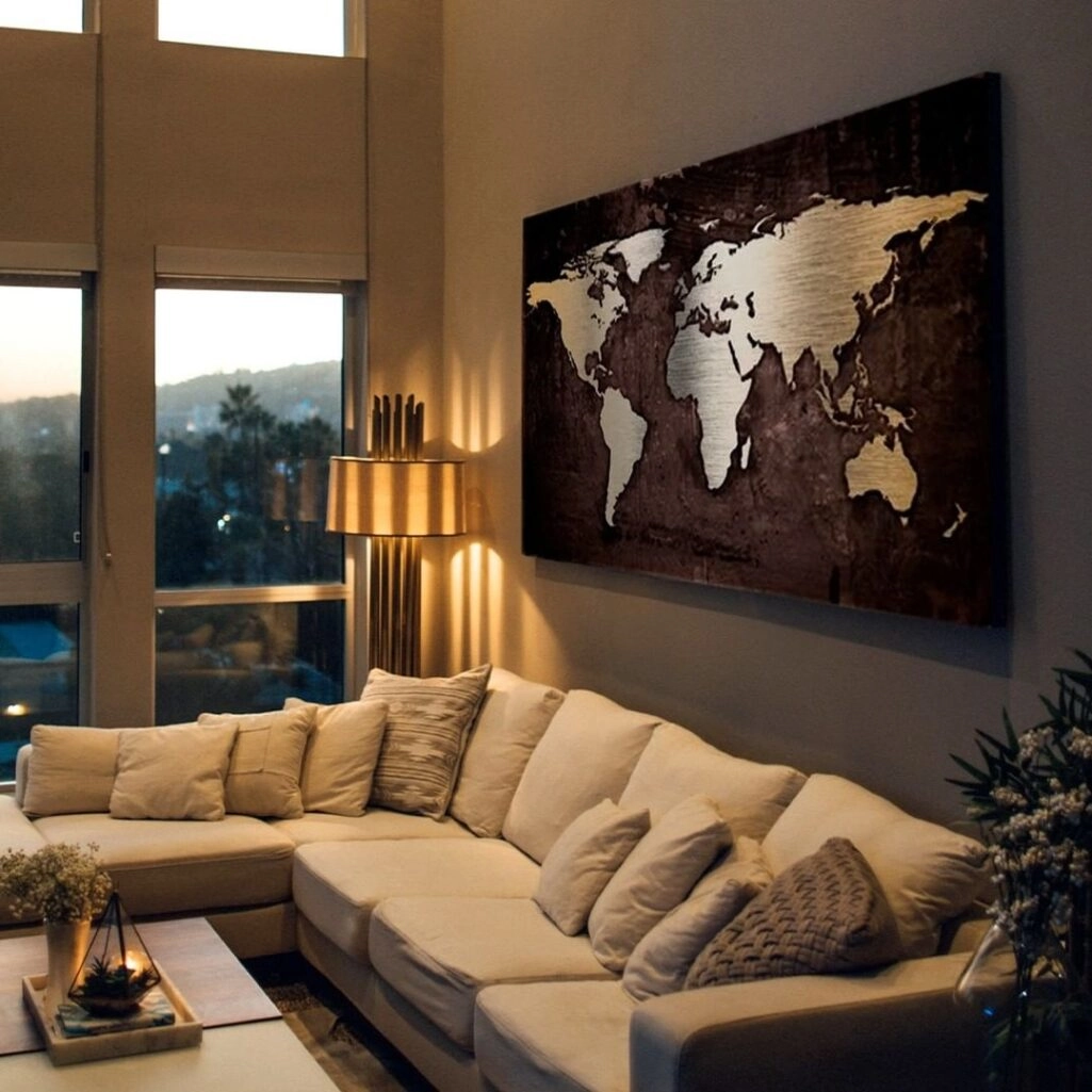 Πινακας σε καμβά GRUNGE METALLIC WORLD MAP